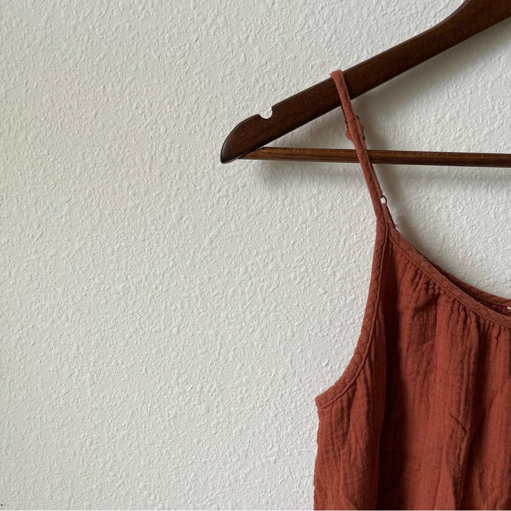 Free People Rust Orange Ruffled Pleated Mini Pocket Sundress - Picture 2 of 4
